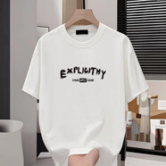 南極人純棉百搭字母印花短袖t恤男女寬松潮流百搭圓領(lǐng)打底衫五分袖上衣 T07白色 S