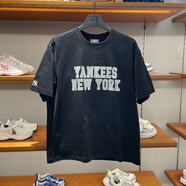 MLB韓國MLB正品款NY洋基隊字母亮片短袖T恤男女同款寬松3ATSV0643 黑色 S