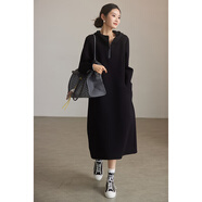 燕潯休閑連帽黑色連衣裙女2025年春季新款寬松長(cháng)裙歐洲站大碼女裝 暗夜黑 XL XL 【125-140斤】