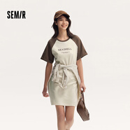森馬（Semir）【連衣裙合輯】夏天女法式慵懶風(fēng)裙子復古學(xué)院風(fēng)針織裙雪紡碎花裙 M款撞色T恤裙-咖色調00455 L