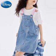 迪士尼（Disney）女童春夏裝時(shí)尚牛仔裙女孩中大童棉質(zhì)牛仔連衣裙洋氣背帶裙子潮流 粉帶背帶裙 120