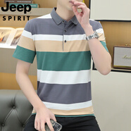 JEEP SPIRIT吉普短袖polo衫男士寬條紋純棉2025夏季青年翻領(lǐng)半袖體恤百搭t恤 al833灰色 L