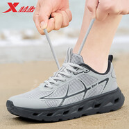 特步（XTEP）男鞋跑鞋夏季新款軟彈減震跑步鞋網(wǎng)面透氣運動鞋子男大網(wǎng)孔沙灘鞋 幻影灰煤黑 39