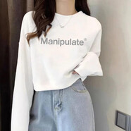 以純 YISHION白色長袖t恤女2025秋季新款女裝學(xué)生韓版寬松短款打底衫ins上衣潮 【Man】短款長袖白 L 100-120斤