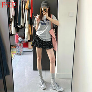 FSHE黑色碎花短裙女秋季2025新款高腰a字顯瘦半身裙芭蕾風(fēng)波點(diǎn)蛋糕裙 黑色 L 適合體重【111-125斤】