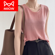 貓人（MiiOW）女士亞麻吊帶背心女夏外穿內(nèi)搭2025新款寬松薄款無袖短款針織上衣 粉色 S