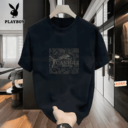 花花公子（PLAYBOY）純棉短袖t恤重磅210克2025夏季高端男款體恤印花美式休閑透氣 黑色 L 120-140斤
