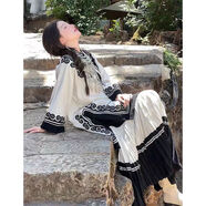 伊琦蕾新中式國風女裝高端精致日常通勤彝族服裝復古輕奢名媛連衣裙套裝 兩件套【沒有配飾】 M 【建議95-105斤】