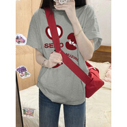 LXKP 純棉短袖t恤女夏季新款韓版寬松半截袖休閑打底小個(gè)子 淺灰色 L