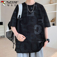 啄木鳥（TUCANO）短袖t恤男士夏季寬松透氣上衣服潮流高端半袖休閑男裝 黑色  3XL 