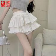 莜仙格新款甜美蓬蓬裙半身裙子小個(gè)子百褶蛋糕短裙半裙女白色裙夏季復古 白色帶安全褲 M 90-105斤