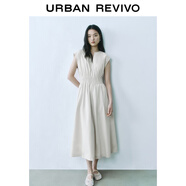 UR2025春季新款女裝簡(jiǎn)約V領(lǐng)打攬收腰無(wú)袖連衣裙UYY750004 卡其 (袖口偏大) M