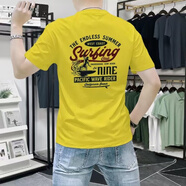PLAYYOUNG國(guó)際品牌男裝美式短袖t恤男士夏季圓領(lǐng)印花上衣時(shí)尚潮流輕奢百搭 黃色(高質(zhì)量純棉) S 建議75-90斤