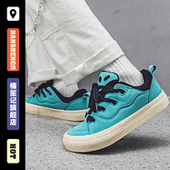 楠笙記帆布男士春秋款中學(xué)生美式復古滑板鞋小眾設計感面包休閑潮鞋厚底 湖藍色 42