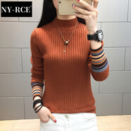 NY-RCE半高領(lǐng)加絨毛衣打底衫女新款秋冬女士加厚保暖修身內(nèi)搭針織衫 不加絨焦糖色(彩色袖) XL