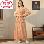 浪莎（LangSha）一體式浴巾游泳睡袍男士秋冬季珊瑚絨加厚牛奶絨冬款長(cháng)款浴袍睡衣 2001杏色女 XL 175 體重170斤內