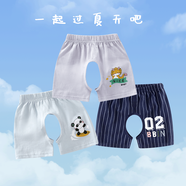 貝樂(lè )咿嬰兒開(kāi)襠短褲薄款男寶寶褲子夏季0-1歲女童開(kāi)檔褲純棉夏季兩件裝 5396+5395+2527 80