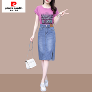 皮爾卡丹（pierre cardin）套裝裙女2025夏季新款洋氣減齡純棉短袖t恤成套搭配半身裙一整套 粉色套裝 M (建議100斤以?xún)?