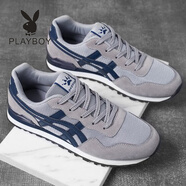 花花公子（PLAYBOY）男鞋春夏季新款透氣網(wǎng)鞋男運動(dòng)休閑網(wǎng)面鞋百搭旅游跑步鞋男 灰色網(wǎng)面 38