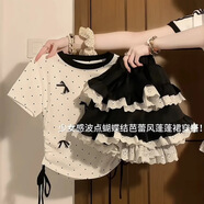 京濮飛女童夏季短袖上衣蕾絲蛋糕裙兩件套廣州十三行 短袖+裙子 160