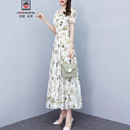 AEMAPE碎花連衣裙子女士夏季2024年新款da碼遮肉顯瘦氣質(zhì)中長(zhǎng)裙 白綠花 XL 建議120-135斤
