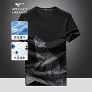 七匹狼短袖T恤男士圓領(lǐng)25夏季體恤衫5A抗菌速干百搭印繡花男裝打底上衣 001(黑色)-2977款 2XL (180) 96A