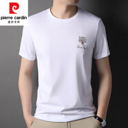皮爾卡丹（pierre cardin）絲光棉短袖T恤男士圓領(lǐng)薄款套頭體恤中青年刺繡冰絲透氣半袖上衣 白色 L 175