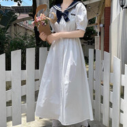 兔嵐連衣裙少女生夏裝2025新款海領(lǐng)生初中高中學(xué)生日系JK學(xué)院風(fēng)過(guò)膝長(cháng) 白色【網(wǎng)紅/炸街/小清新/復古文 M
