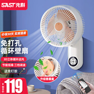先科（SAST）免打孔廚房風(fēng)扇壁掛電風(fēng)扇掛壁式廁所壁扇循環(huán)扇家用掛墻衛(wèi)生間遙控電扇浴室用墻壁搖頭洗手間掛扇 白色遙控款