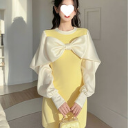 姿偉祺感黃色撞色連衣裙女裝氣質(zhì)千金風(fēng) 連衣裙 S