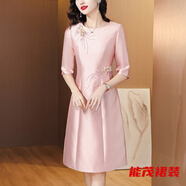 萱眸媽媽婚宴禮服高端品牌同款優(yōu)雅時(shí)尚小個(gè)子可穿喜婆婆宴會(huì )裙 粉色 S 建議95斤以下