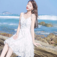 沐依琳2025夏季新款女裝裙子沙灘裙小個(gè)子字仙女裙流蘇吊帶連衣裙 白色 M 建議85-100斤