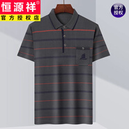 恒源祥爸爸夏裝短袖t恤中年男士翻領(lǐng)polo保羅衫中老年男裝夏季上衣服 KF66-灰褐色 【針織冰絲】 S 165 【95-115斤】