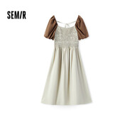 森馬（Semir）【連衣裙合輯】夏天女法式慵懶風(fēng)裙子復(fù)古學(xué)院風(fēng)針織裙雪紡碎花裙 N款赫本風(fēng)裹胸裙-咖色調(diào)00355 S
