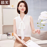 晨芙職業(yè)無袖V領襯衫女夏季高級感西裝內(nèi)搭背心打底衫上衣雪紡白襯衣 白色襯衫(0085蝴蝶結(jié)款) L 建議100-108斤