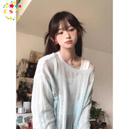 CS.LION韓系薄款長(cháng)袖鏤空防曬針織衫女夏季慵懶風(fēng)外搭小個(gè)子寬松罩衫上衣 藍色 M 95-105斤