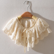 時(shí)島假領(lǐng)子女款精致森女系日韓復古文藝雙層棉刺繡蕾絲百搭系繩娃娃領(lǐng) 米色