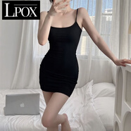 LPOX純欲緊身辣妹吊帶連衣裙女裝春季新款修身顯瘦短裙包臀裙裙子 黑色 S _建議80-95斤