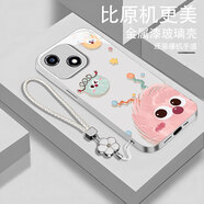 韜田榮耀暢玩30手機殼玻璃殼VNE-AN00可愛(ài)卡通風(fēng)液態(tài)硅膠硬殼輕奢鏡頭全包網(wǎng)紅防摔保護套潮流新款男女 銀色【B5么么噠】+五葉花掛繩 榮耀暢玩30
