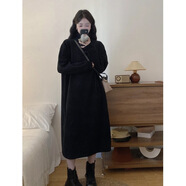 單南衛(wèi)歐貨立領(lǐng)棉絨衛(wèi)衣裙女秋冬大碼胖妹妹加厚寬松顯瘦連衣裙 灰色【連衣裙超好看/新款連衣裙 M (80-100斤)【簡約休閑】
