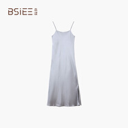 本澀 BSIEE緞面吊帶連衣裙2025春季新款時(shí)尚氣質(zhì)級(jí)感長(zhǎng)裙女 灰色 M