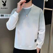 花花公子（PLAYBOY）長(zhǎng)袖t恤男春秋2025新款圓領(lǐng)寬松潮流重磅百搭上衣休閑時(shí)尚衛(wèi)衣男 Q-ZLHH171（白灰） 2XL