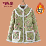 俞兆林（YUZHAOLIN）媽媽冬裝中國風(fēng)棉服盤扣碎花小棉衣中老年女秋冬寬松保暖棉襖外套 豆綠色 XL (參考90-105斤)