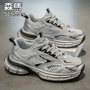 SENMA森馬鞋子女秋季潮流網(wǎng)面透氣防滑運動跑步鞋情侶厚底內(nèi)增高休閑老爹鞋亮銀40 (250mm)