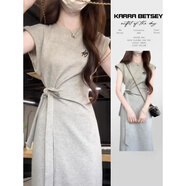 雅黛絲薇2025新款小個(gè)子法式灰色短袖連衣裙子女夏季氣質(zhì)高級休閑收腰長(cháng)裙 圖片色 S