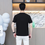 V-MENVMEN2025夏季字母印花新款潮牌潮流時(shí)尚修身男士短袖圓領(lǐng)T恤半袖 黑色 XL