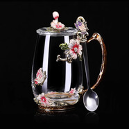 Luxury Flowers琺瑯彩水晶玻璃杯新款女士高顏值家用花茶杯子高檔辦公室精致水杯 高杯+勺+蓋-簡(jiǎn)裝