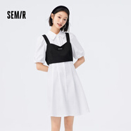 森馬（Semir）【連衣裙合輯】夏天女法式慵懶風裙子復古學院風針織裙雪紡碎花裙 D款抹胸襯衫裙-漂白10007 M