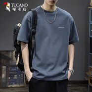 啄木鳥(niǎo)（TUCANO）夏季美式重磅短袖t恤男2025新款ins潮流休閑落肩半袖上衣純色體恤 深灰 S 【90-110斤】