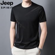 JEEP SPIRIT吉普2025夏天短袖t恤男士寬松半袖冰絲光棉涼圓領百搭體恤男 08008黑色 M 165